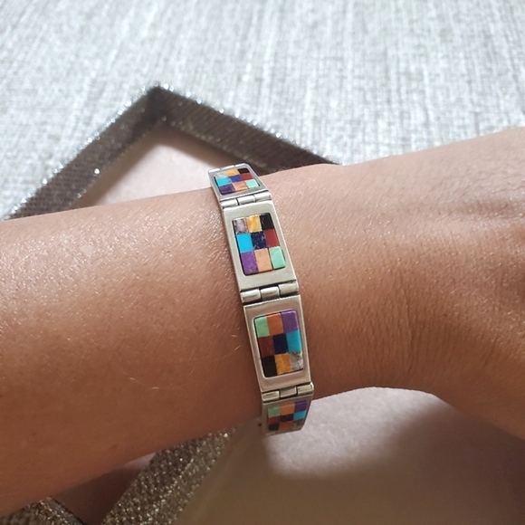 Vintage Native American Sterling Inlay Bracelet